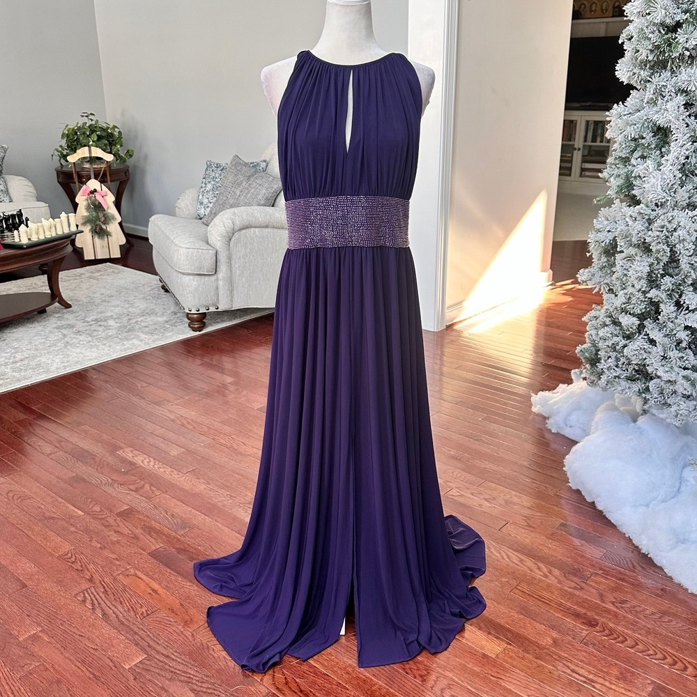 JS Boutique Purple Beaded Embellished Waist‎ Keyhole Gown Dress Size 18